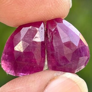 Natural Ruby Pair: Rose Cut Red Pink Gemstones, 13 Carat