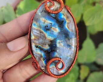Oval Labradorite Gemstone Pendant: Hand Polished Jewelry Stone (33X54)MM