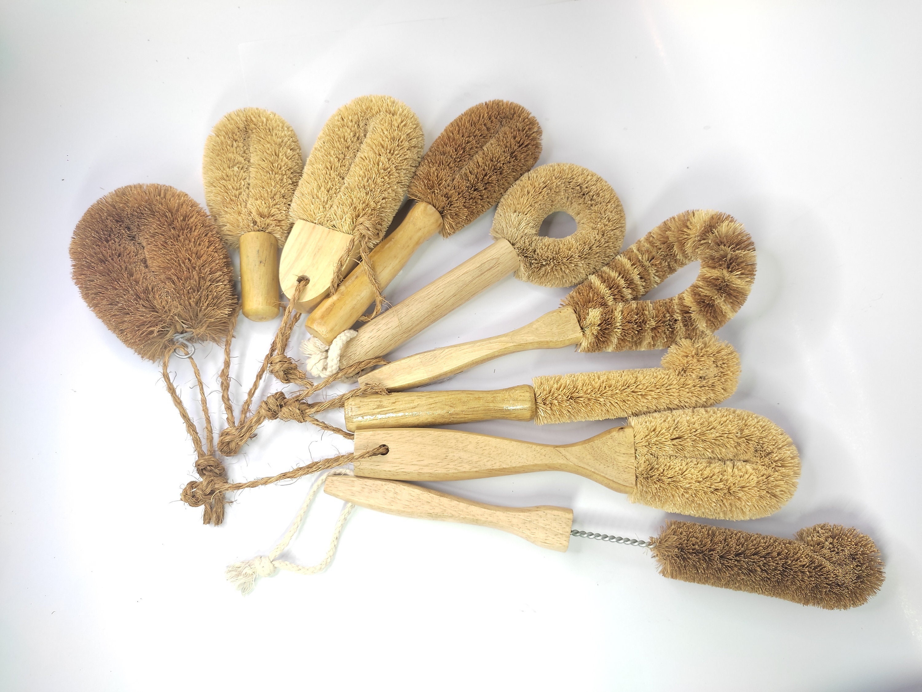 Kitchen Helper Natural bristle brush, beech wood dish brush with leather  strap - Chic antiques market