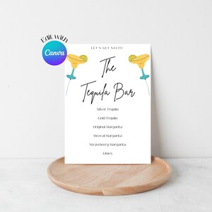 Tequila Bar Sign, Editable Tequila Menu Sign Template, Printable Custom Menu or Bar Sign 5x7, Margarita or Tequila Party, Instant Download