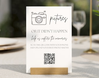 Wedding QR Code Sign, Photo Album Sign Template, Editable QR Code Wedding Table Sign Instant Download, Pictures Reception Sign Printable DIY