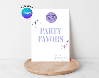 Letrero de recuerdo para fiesta de cumpleaños: Letrero de mesa con temática de bola de discoteca (Plantilla editable de Canva, descarga instantánea)