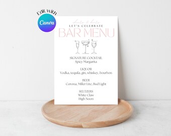 Birthday Bar Sign Drink Menu Template: Signature Drinks (Editable Canva Template, Instant Download, Printable)