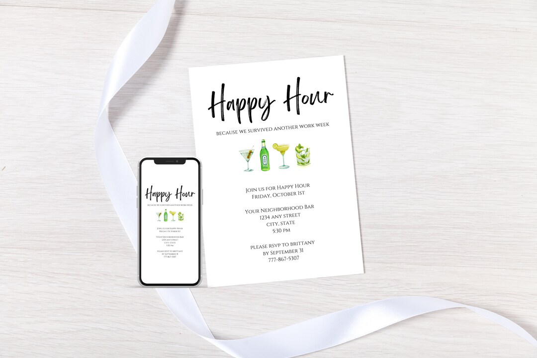 Work Happy Hour Invite, Editable Happy Hour Invitation, Digital Happy