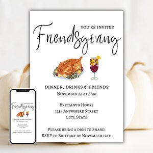 Friendsgiving Invitation, Friendsgiving Party Invite, Thanksgiving Dinner Invite, Friendsgiving Potluck Evite, Digital Invitation Template