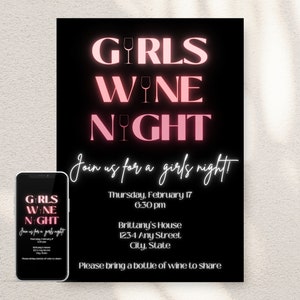 Girls Night Invite, Girls Night In Invitation Template, Ladies Night, Girls Wine Night Evite, Galentine&#39;s Day Digital Invitation, GNO