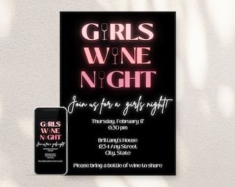 Invitación a la noche de niñas, Noche de niñas en plantilla de invitación, Noche de damas, Noche de vino para niñas Evite, Invitación digital del Día de Galentine, GNO