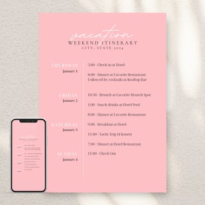 Editable Girls Trip Itinerary Template, Vacation Itinerary, Weekend Trip Itinerary, Trip Agenda, Digital Trip Planner, Girls Weekend Agenda