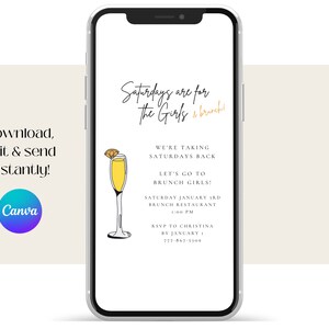 Invitation displayed on a mobile phone. Download, edit with Canva & send this invitation instantly.
