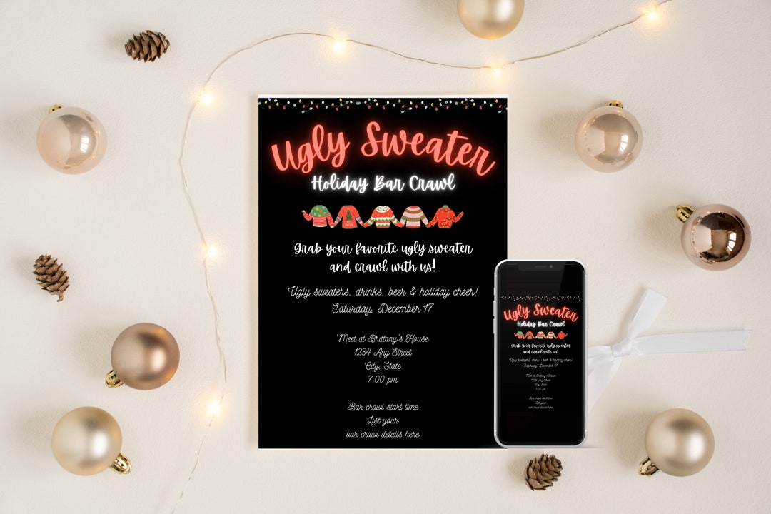 Ugly Sweater Bar Crawl Invitation Christmas Bar Crawl Invite Etsy
