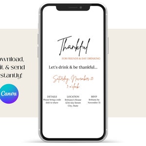 Invitation displayed on a mobile phone. Download, edit with Canva & send this invitation instantly.