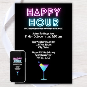 Work Happy Hour Invite, Editable Happy Hour Invitation, Cocktail Hour Invite, Martini Night, Girls Night, Digital Invitation Template, Evite