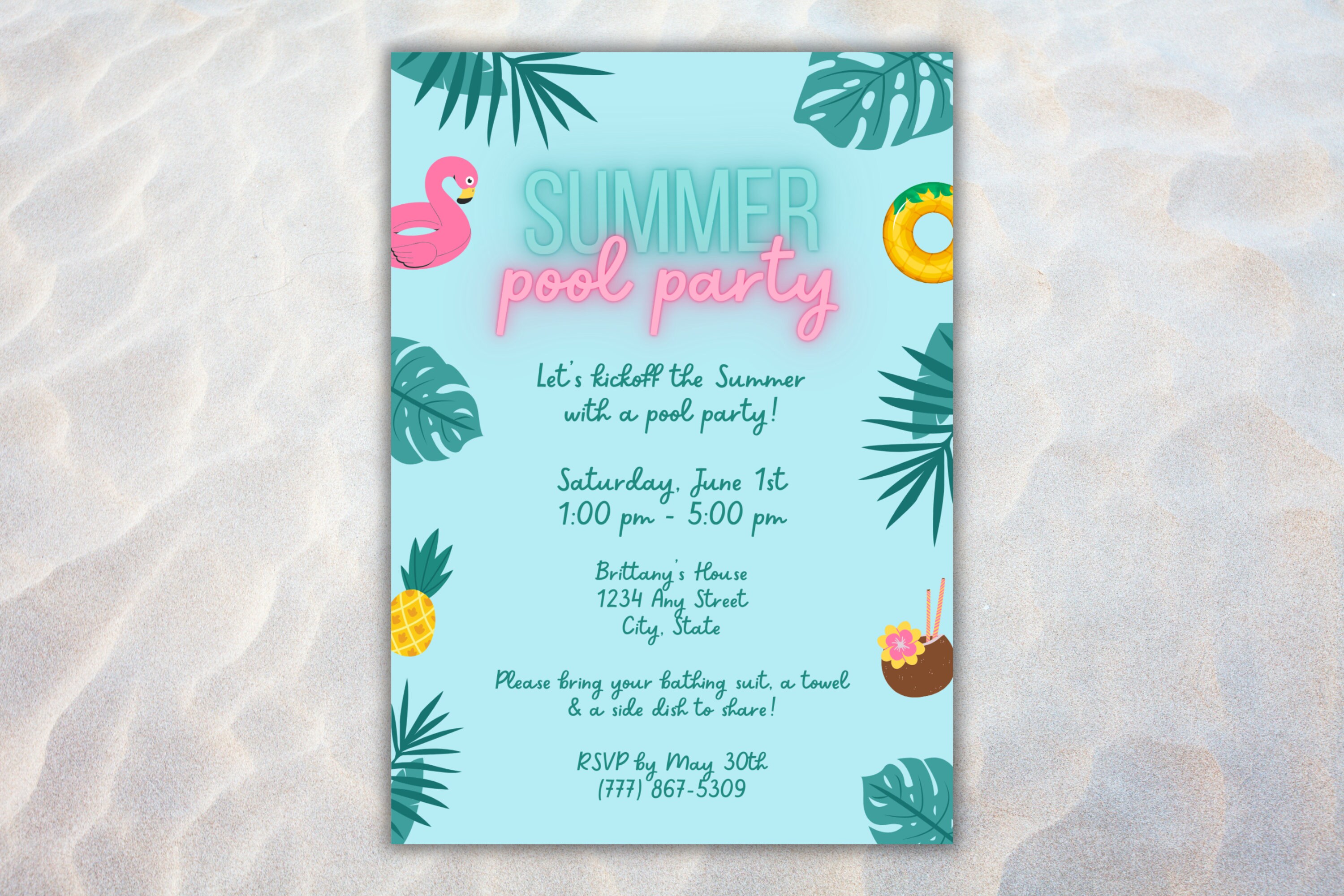 Summer Pool Party Invite, Luau Pool Party Invitation Template, Tropical ...
