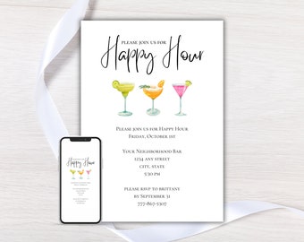 Happy Hour Invitation, Happy Hour Invite Template, Girls Night Out Invite, Ladies Night Invite, Happy Hour Party, Cocktail Party Invite