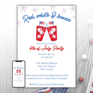 4th of July Party Invitation, July 4th Pool Party Invite, Fourth of July BBQ Invite, Cookout Invite, Digital Invitation Template, July Evite