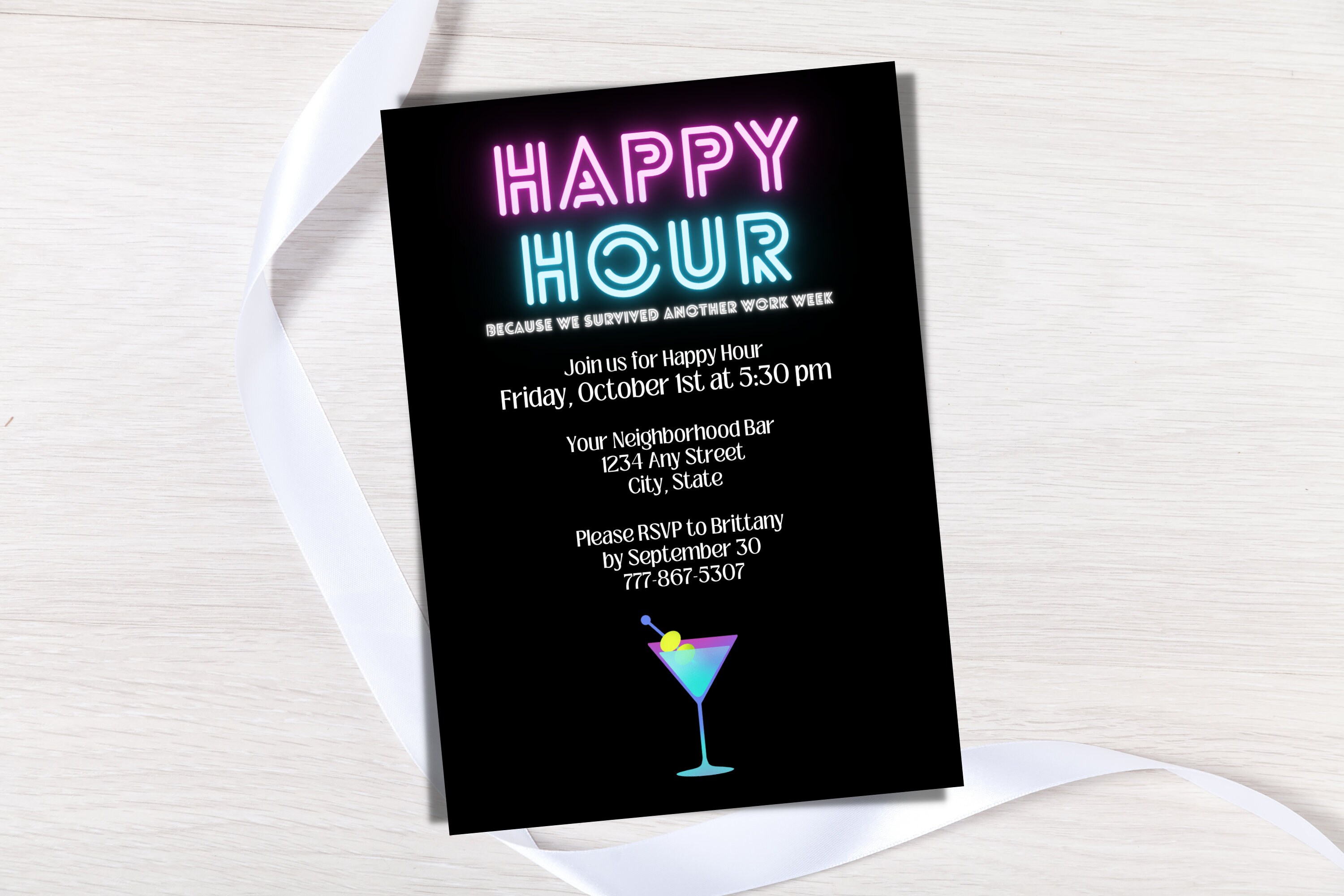 Work Happy Hour Invite, Editable Happy Hour Invitation, Cocktail Hour