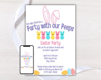 Invito di Pasqua, Invito al brunch pasquale, Invito modificabile per la caccia alle uova di Pasqua, Modello di invito digitale per invito alla festa di Pasqua, Download fai da te