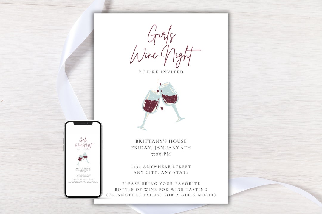 Girls Wine Night Invite, Galentine's Day Invite, Girls Night Invite ...
