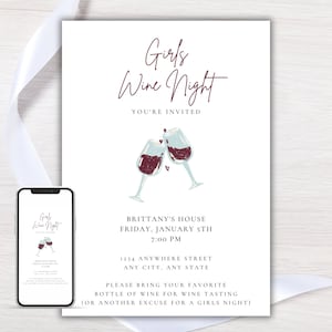 Girls Wine Night Invite, Galentine Girls Night Invitation, Ladies Night Invite, Moms Night Out, Digital Invitation Template, Phone Invite,