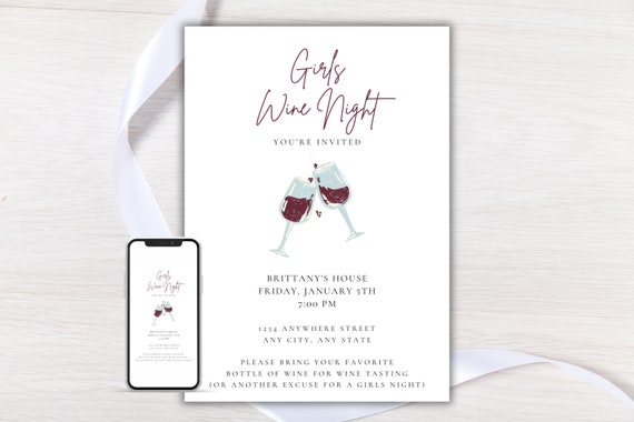 Girls Wine Night Invite, Galentine Girls Night Invitation, Ladies Night Invite, Moms Night Out, Digital Invitation Template, Phone Invite,