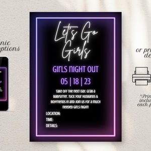 Ladies Night or Girls Night Out invitation available for instant download to print at home or you local print shop OR send as an electronic invitation via text message to the girls!