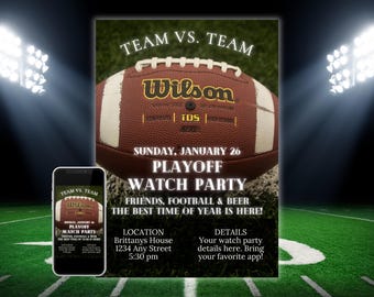 Football Playoff Watch Party Invitation: Game Day Tailgate Party (Editable Canva Template, Digital Invite)