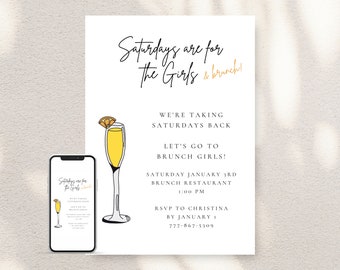 Mimosa Brunch-Einladung, Brunch-Einladung, Mädchen-Brunch und Sekt, Brunch-Telefon-Digitaleinladung, Evite,, Einladungsvorlage, bearbeitbar