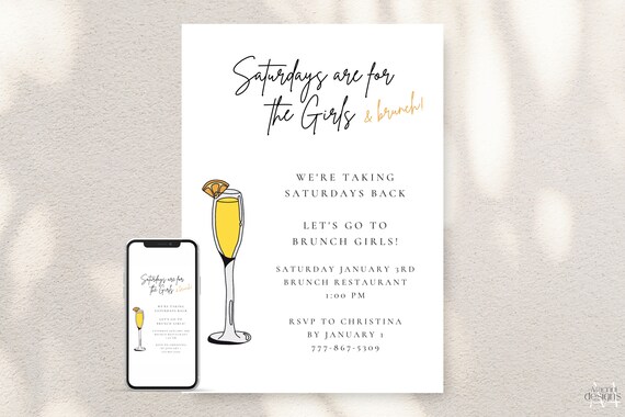 Mimosa Brunch Invitation, Brunch Invite, Girls Brunch and Bubbly, Brunch Phone Digital Invite, Evite,, Invitation Template, Editable