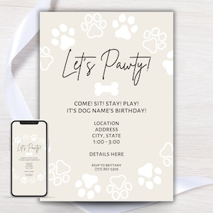 Editable Dog Birthday Party Invitation, Puppy Pawty Invite, Dog Birthday Party Invite, Dog Birthday Evite, Let&#39;s Pawty Dog Theme, Printable
