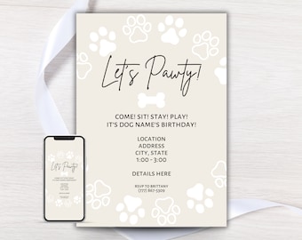 Editable Dog Birthday Party Invitation, Puppy Pawty Invite, Dog Birthday Party Invite, Dog Birthday Evite, Let's Pawty Dog Theme, Printable