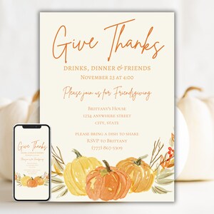 Friendsgiving Invitation, Friendsgiving Invite,Friends Thanksgiving Dinner Invite, Editable Friendsgiving Evite Digital Invitation Template