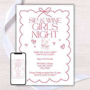 Girls Night Invitation, Wine Night Girls Night Out Digital Invitation, Ladies Night, Sip and Wine Tasting, Text Message Invite, Download