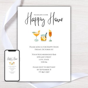 Happy Hour Invitation Template, Work Happy Hour Invite, Editable Happy Hour Evite, Cocktail Party, Happy Hour Party Mobile Phone Invite