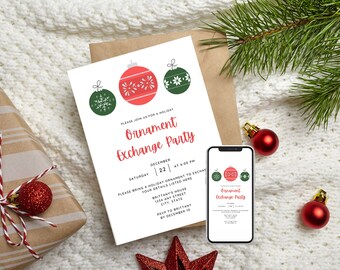 Ornament Exchange Invite, Ornament Party Invitation, Holiday Ornament Exchange Party Invite, Ornament Swap - Editable, Print, Evite, Digital
