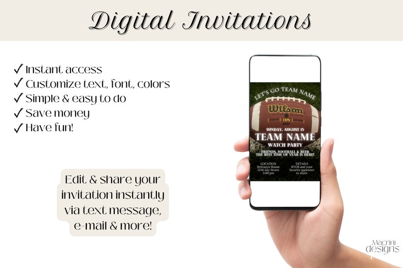 Digital Invitations:
- Instant Access
- Customize text, font, colors
- Simple and easy
- Save money
- Have fun

Edit & share your invitation instantly!