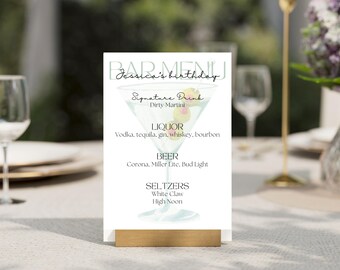 30th Birthday Bar Menu Template: Custom Martini Sign (Editable Canva Template, Printable Download)
