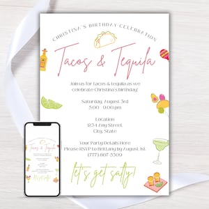 Margarita Birthday Party Invitation, Tacos and Tequila Birthday Digital Invitation, Tacos and Margarita Birthday Fiesta, Text Message Invite