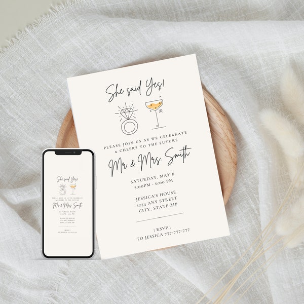 Engagement Party Invitation, Engagement Invite, Editable Engagement Party Invite, She Said Yes Proposal Party, Digital Download, Printable