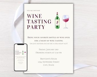 Wine Night Invitation, Girls Wine Tasting Invite, Ladies Wine Night, Girls Night, Moms Night Invitation, Editable, Download, Printable