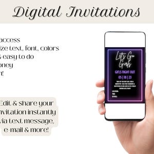 Digital Invitations:
- Instant Access
- Customize text, font, colors
- Simple and easy
- Save money
- Have fun

Edit & share your invitation instantly!