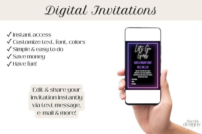 Digital Invitations:
- Instant Access
- Customize text, font, colors
- Simple and easy
- Save money
- Have fun

Edit & share your invitation instantly!