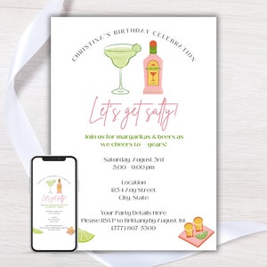 Margarita Birthday Party Invite, Taco and Tequila Fiesta Birthday Party Invite, Editable Adult Birthday Fiesta Party Template Digital Invite