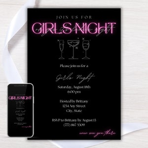 Girls Night Invite, Damen Nacht einladen, bearbeitbare Girls Night Out, Cocktail & Martini Night, Moms Night Out, digitale Einladungsvorlage