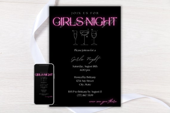 Girls Night Invite, Galentines Party Invite, Wine Night Invite, Ladies Night Invite, Galentines Day Party, Digital Invitation Template
