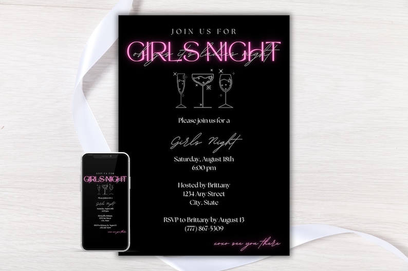 Girls Night Invite, Ladies Night Invite, Girls Night Out, Editable ...