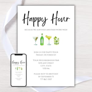 Happy Hour Invitation, Happy Hour Invite Template, Happy Hour Party Flyer, Work Happy Hour Phone Invite, DIY Editable, Printable, Digital
