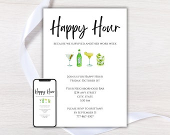 Happy Hour Einladung, Happy Hour einladen Vorlage, Happy Hour Party Flyer, Arbeit Happy Hour Telefon einladen, DIY bearbeitbar, druckbar, digital