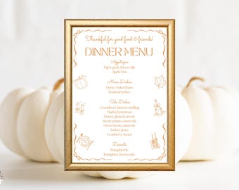 Thanksgiving Dinner Menu, Friendsgiving Menu: Editable Canva Template, Instant Download, Printable