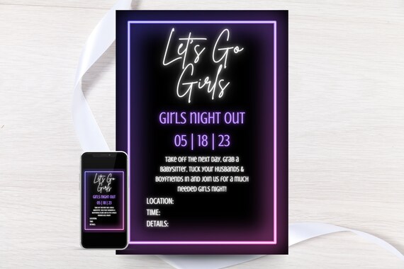 Let's Go Girls Night Out Invite, Fun Galentine's Day Invite, Ladies Night Out, Moms Night Out, Digital Invitation Template, Text Invite