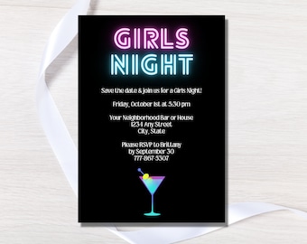 Martini Girls Night Invite, Ladies Night, Fun Girls Night Out, Moms Night Out, cocktailuitnodiging, bewerkbare sjabloon, digitale uitnodiging